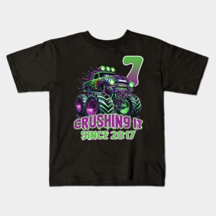 Monster Truck Birthday Tee 7th Birthday Boy Gift Awesome Since 2017 Tee Custom Monster Truck Tee Kids T-Shirt